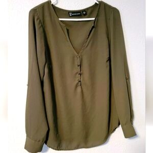 New York And Company Long Sleeve Blouse Size M Olive  Top Shirt